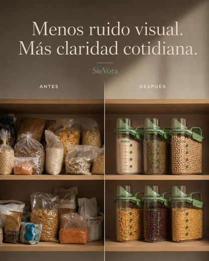 Pack de Contenedores SieVora: Transforma el caos de tu alacena en orden profesional